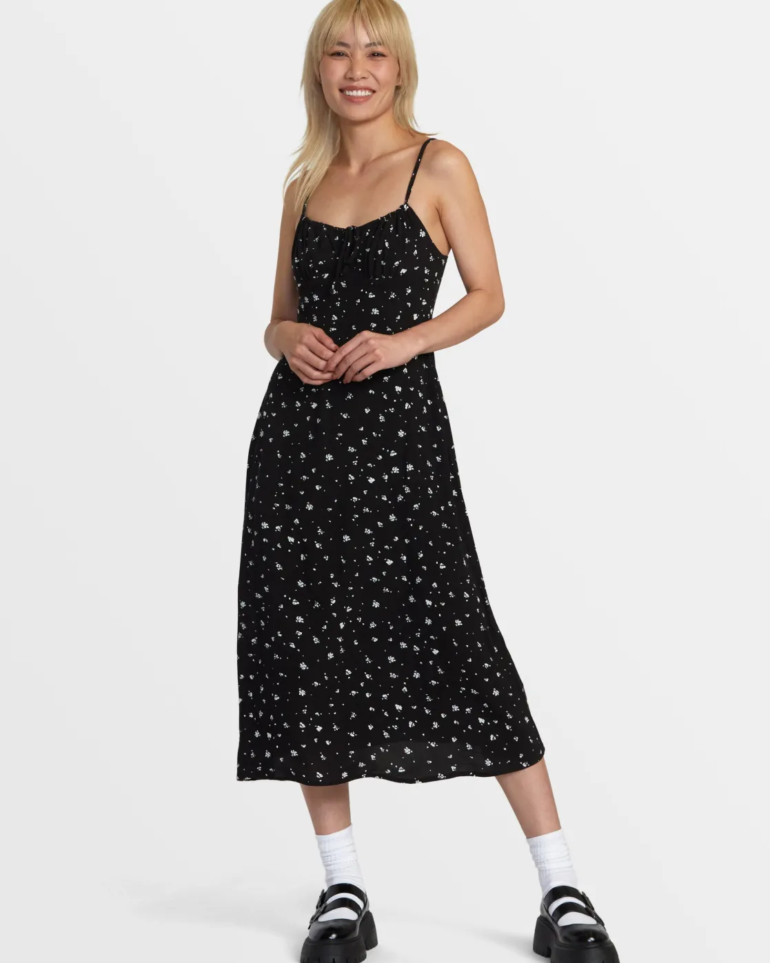 RVCA CAFE MIDI DRESS Black Multi Clearance