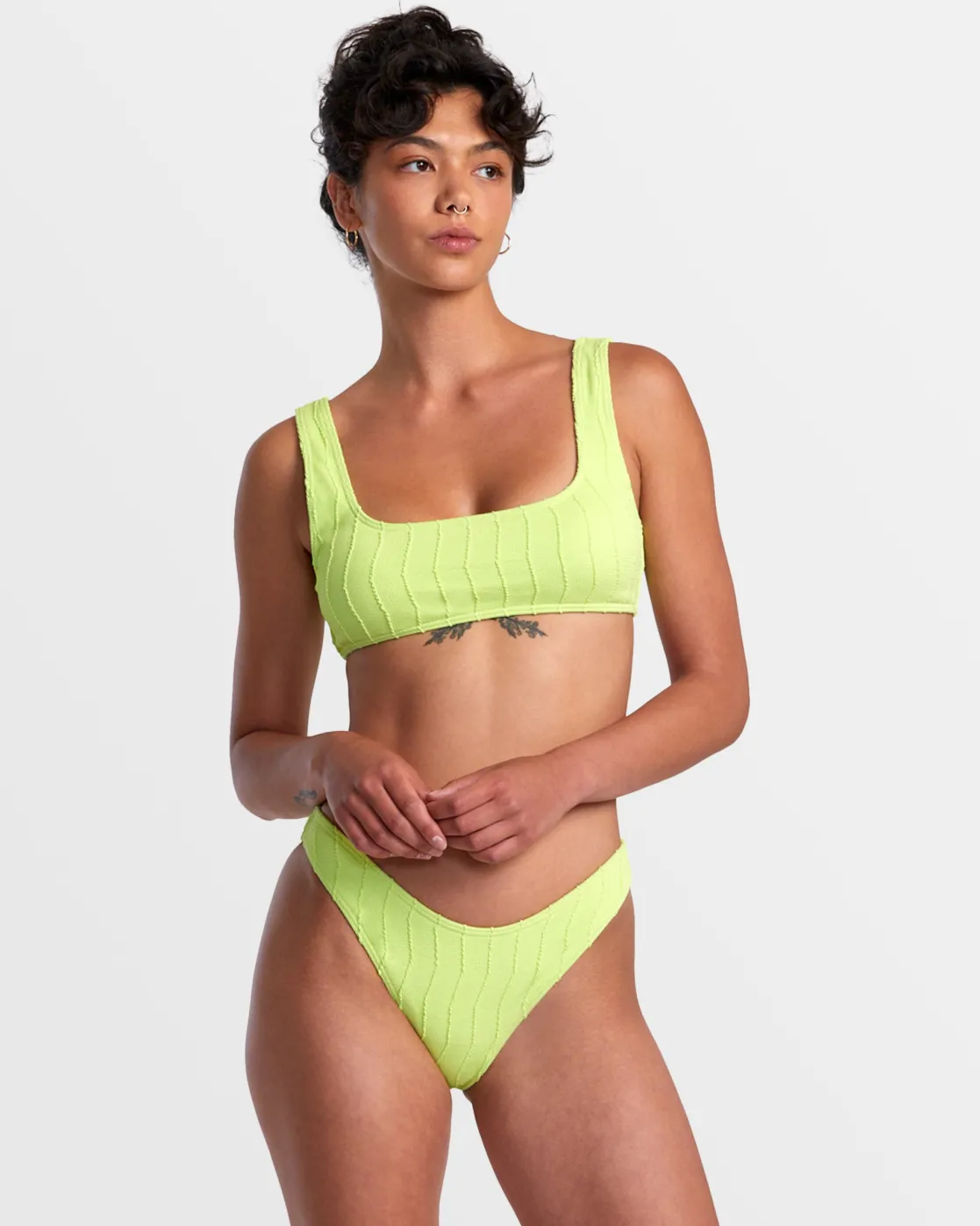 RVCA CHEVY GROOVES HIGH LEG FRENCH BIKINI BOTTOMS Neon Green Discount