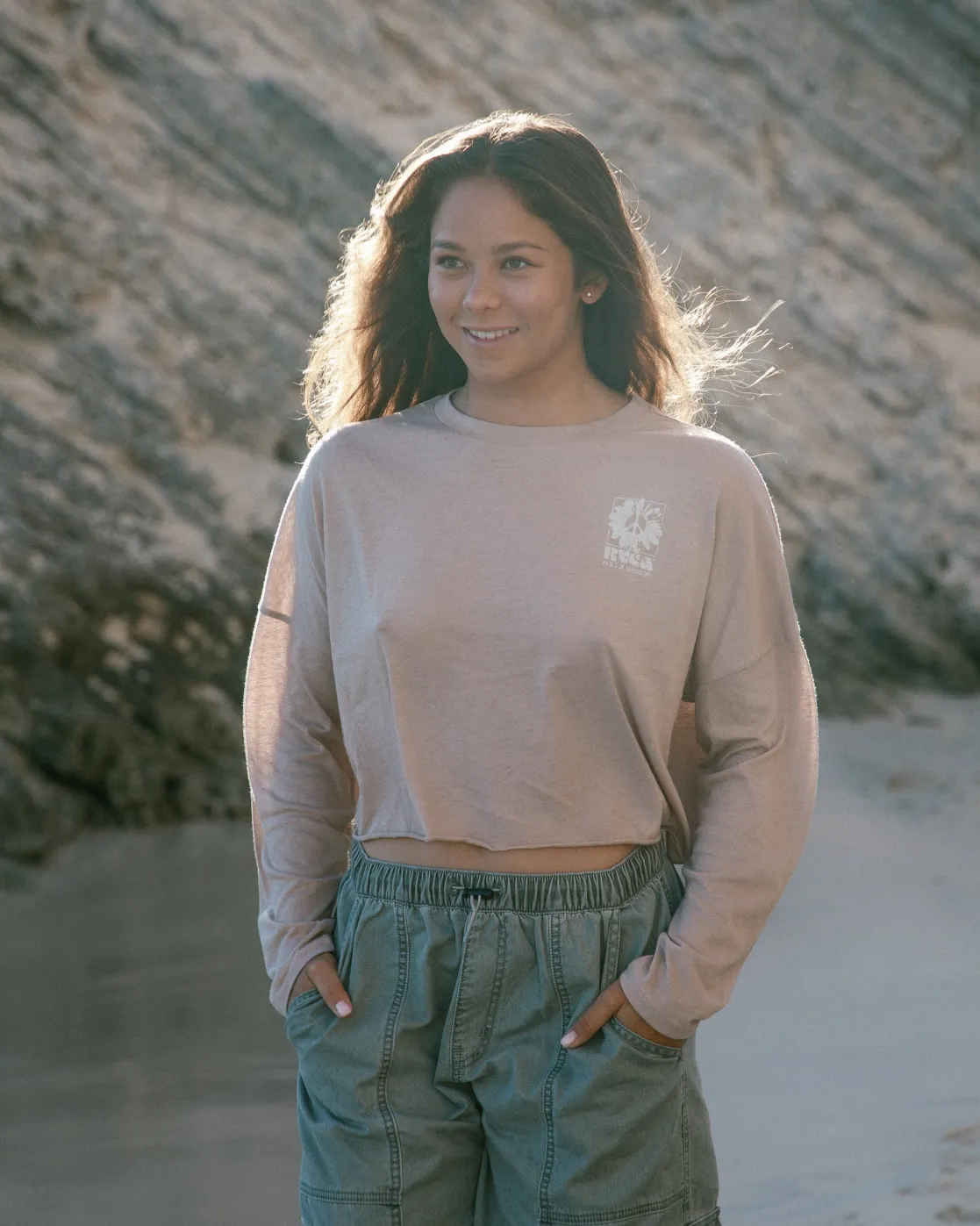 RVCA CLOUD LONG SLEEVE TEE Warm Taupe Best