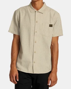 RVCA DAYSHIFT STRIPE II SHORT SLEEVE SHIRT Latte Discount