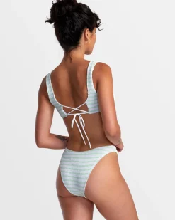 RVCA GROOVES STRIPE HIGH LEG FRENCH BIKINI BOTTOMS Whisper White Discount