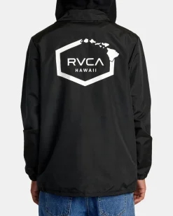 RVCA ISLAND HEX HOODED COACHES JACKET Black Sale