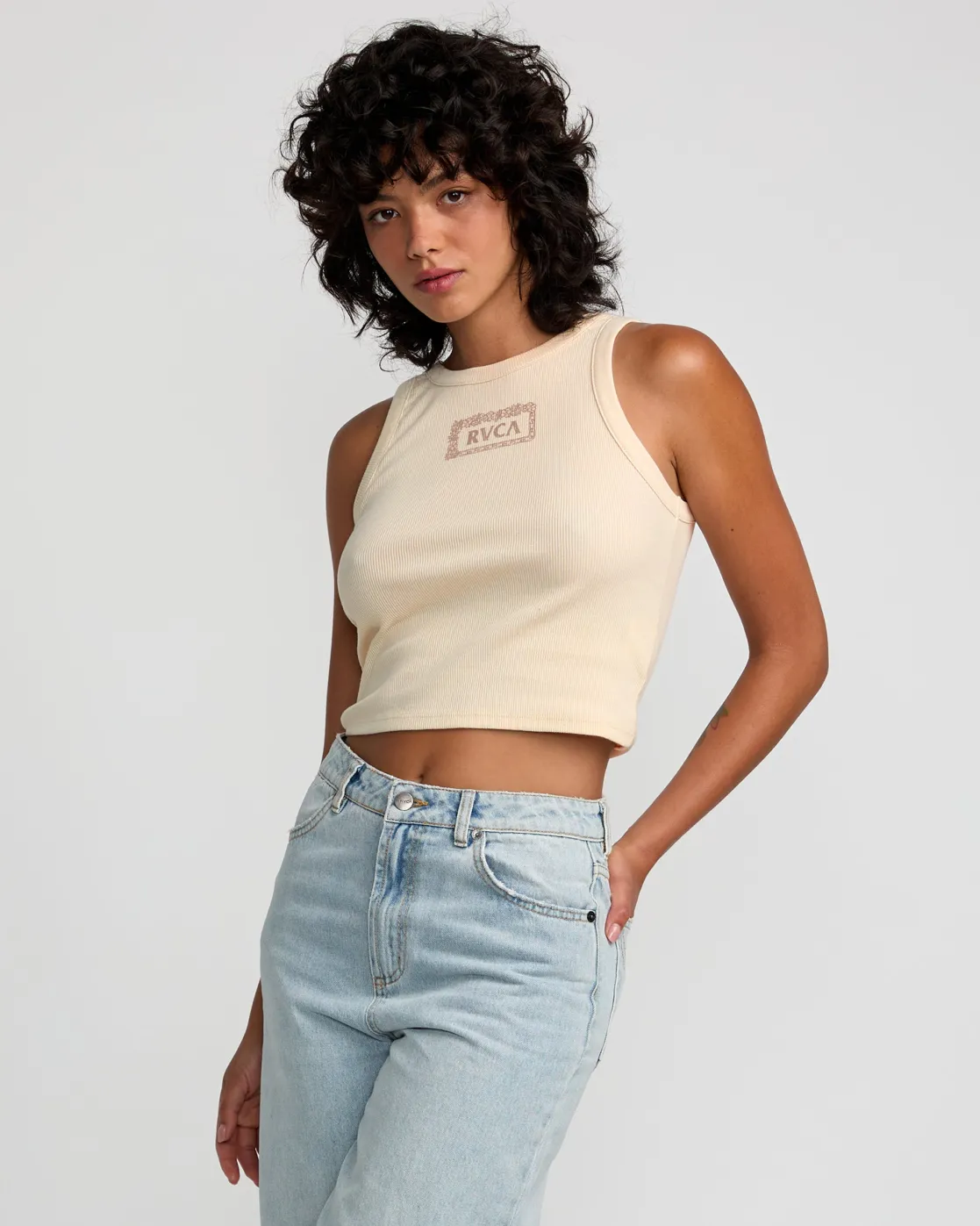 RVCA ISLAND LEI CROPPED TANK TOP Latte Online