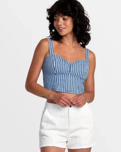 RVCA PORTIA DENIM CROP TOP Washed Indigo New