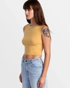 RVCA SELECTS SHIVER SWEATER K CREW NECK SWEATER Tan Sale