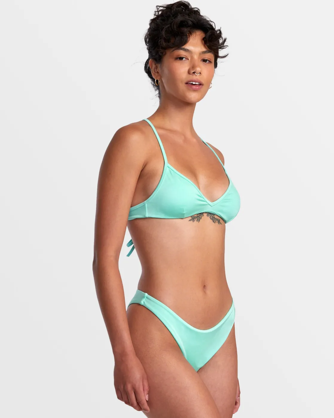 RVCA SOLID SHIMMER HIGH LEG FRENCH BIKINI BOTTOMS Ice Green