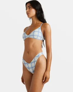 RVCA VINTAGE PLAID TRI CROSSBACK BIKINI TOP Coronet Blue Clearance